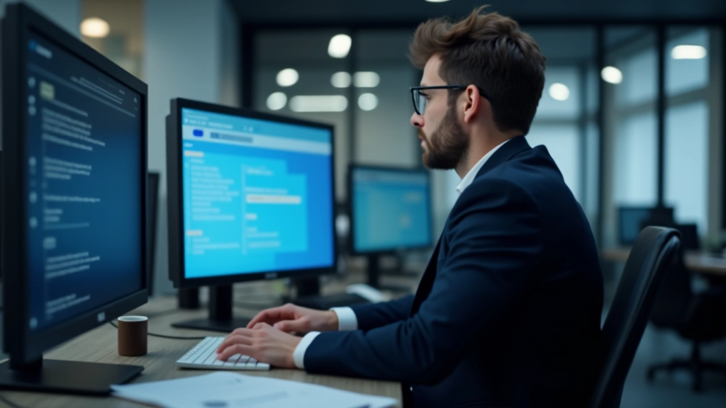 Schermo di computer mostra analisi di testo con parole evidenziate in colori diversi, dashboard di analytics, ambiente ufficio moderno